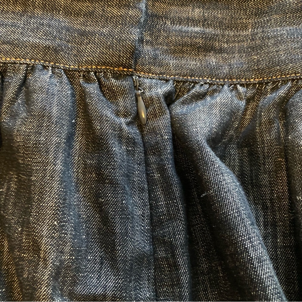 Marks & Spencer Black Denim Midi Skirt | Gathered Waist | Cotton & Linen Blend - Picture 8 of 10